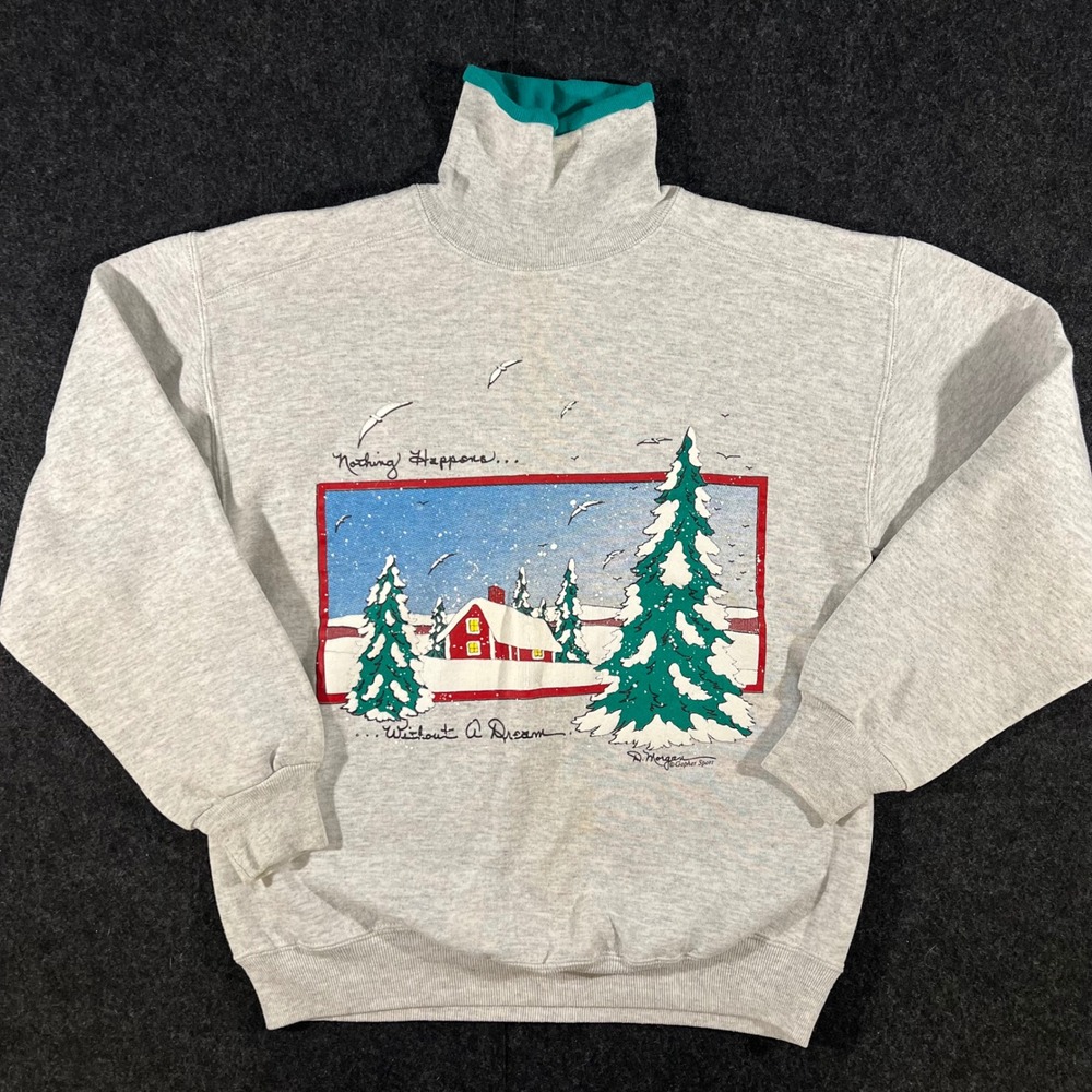 Gopher Sport Mock Neck Sweatshirt Mens M Grey Winter Cabin Graphic Vintage 90s